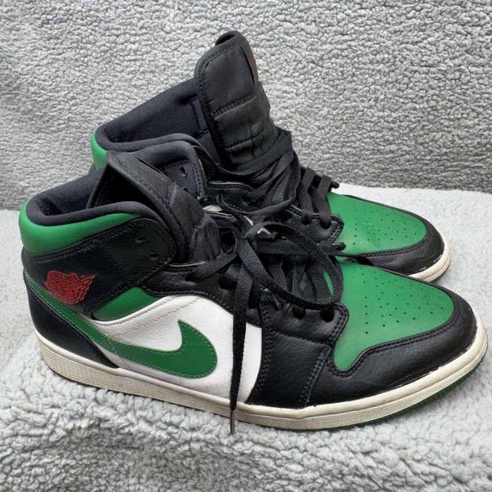 Nike Air Jordan 1 Mid Pine Green Black White Mens 11.5 554724-067 Shoes Sneakers